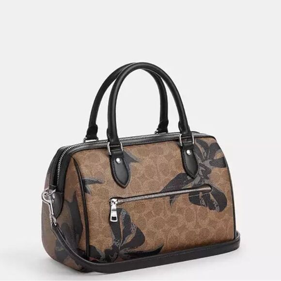 Coach Rowan Satchel Bag Crossbody In Signature Canvas With Bow Print Purse - Picture 14 of 15